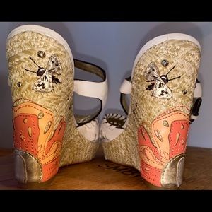 Coach Justeen Leather Wedges Raffia Platform